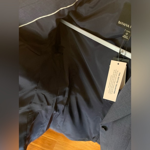 Banana Republic Blazer Womens 0 Petites Pockets Lined Blue Houndstooth NEW - Picture 6 of 9